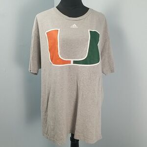 University of Miami XL ADIDAS Go To Tee Shirt SS Hurricanes Grey Cotton "The U"